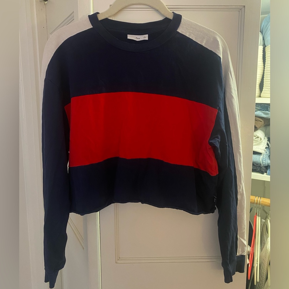 TNA/Aritzia Red White and Blue Cropped Boxy Longsleeve